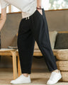 Men's Ankle-Length Drawstring Trousers with Pleats - Black