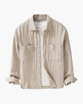 Men's Button-Front Overshirt with Twin Chest Pockets - Beige