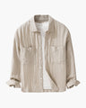 Men's Button-Front Overshirt with Twin Chest Pockets - Beige