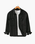 Men's Button-Front Overshirt with Twin Chest Pockets - Black