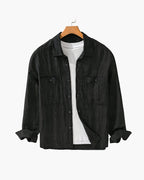 Men's Button-Front Overshirt with Twin Chest Pockets - Black