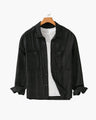 Men's Button-Front Overshirt with Twin Chest Pockets - Black