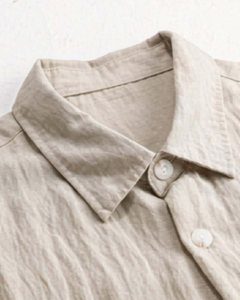 Men's Button-Front Overshirt with Twin Chest Pockets - Beige