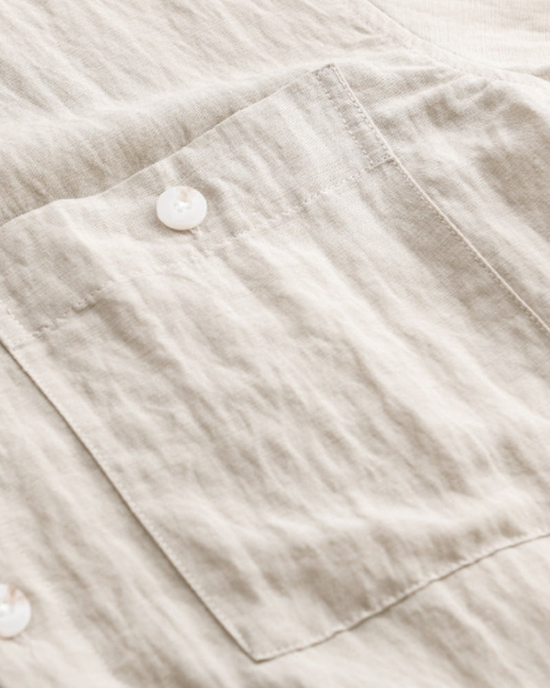 Men's Button-Front Overshirt with Twin Chest Pockets - Beige