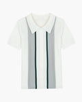 Men's Button-Through Polo with Contrast Front Stripes - White