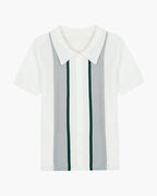 Men's Button-Through Polo with Contrast Front Stripes - White