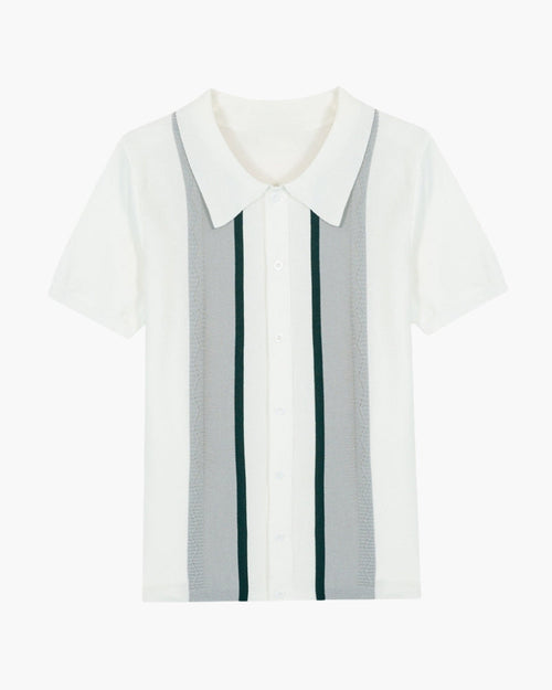 Men's Button-Through Polo with Contrast Front Stripes - White