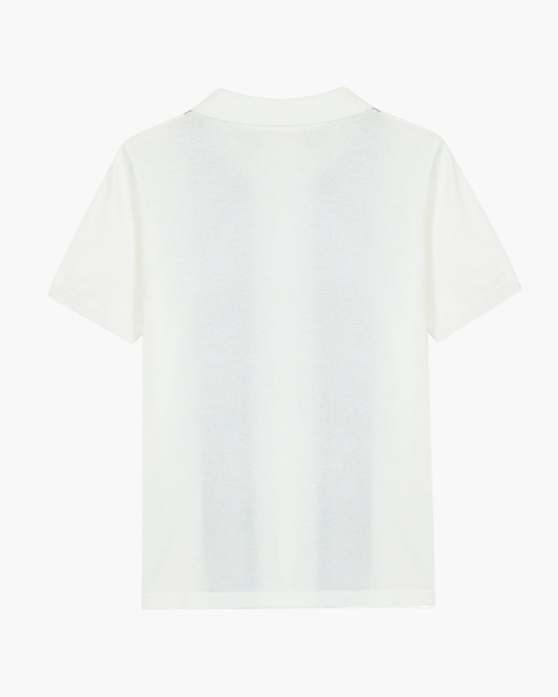 Men's Button-Through Polo with Contrast Front Stripes - White