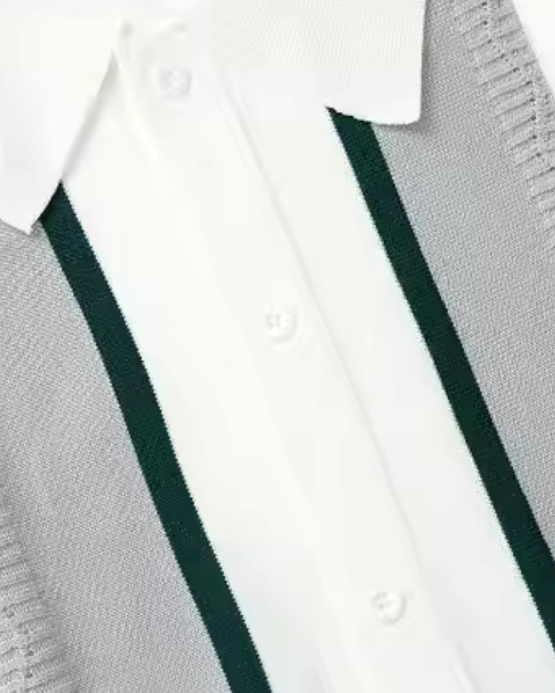 Men's Button-Through Polo with Contrast Front Stripes - White