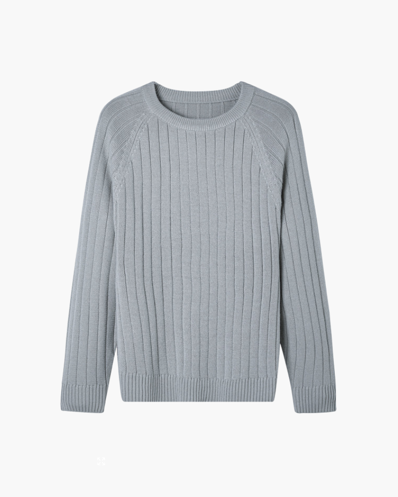 Men's Cable-Knit Crew-Neck Jumper with Raglan Sleeves - Grey