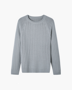 Men's Cable-Knit Crew-Neck Jumper with Raglan Sleeves - Grey