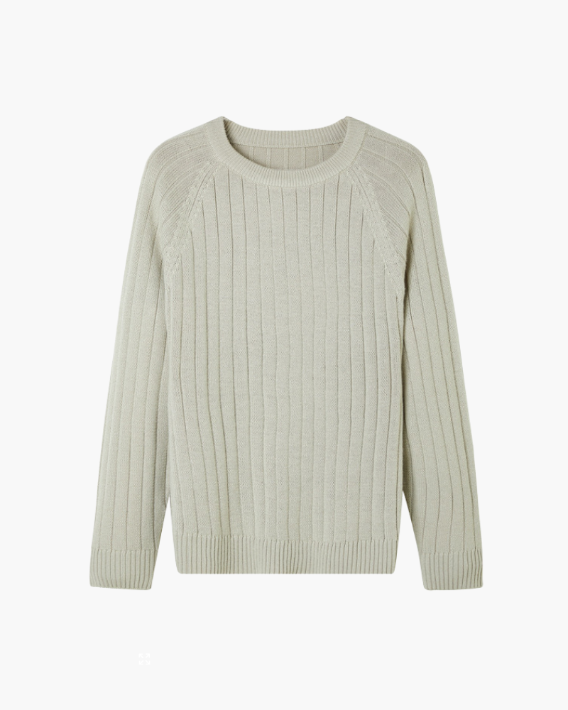 Men's Cable-Knit Crew-Neck Jumper with Raglan Sleeves - Beige