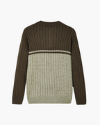 Men's Colour-Block Cable Jumper with a Short Zip - Brown