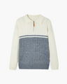 Men's Colour-Block Cable Jumper with a Short Zip - Blue Grey