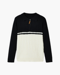 Men's Colour-Block Cable Jumper with a Short Zip - Black