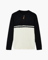 Men's Colour-Block Cable Jumper with a Short Zip - Black