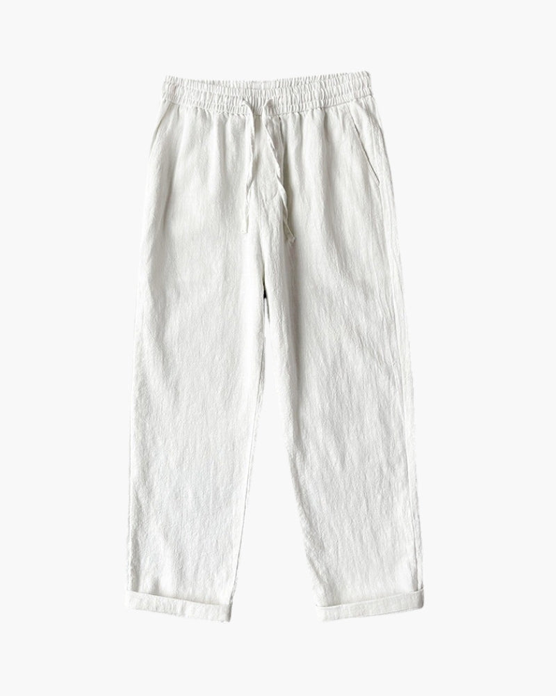 Men's Cropped Drawstring Trousers with Straight Legs - White