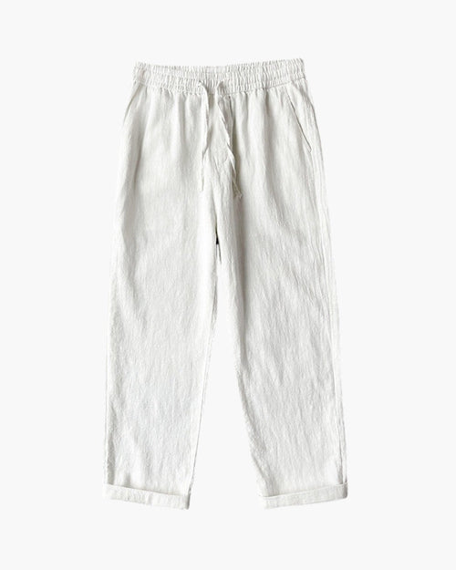 Men's Cropped Drawstring Trousers with Straight Legs - White