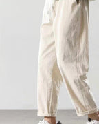 Men's Cropped Drawstring Trousers with Straight Legs - White