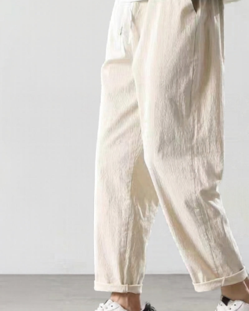 Men's Cropped Drawstring Trousers with Straight Legs - White