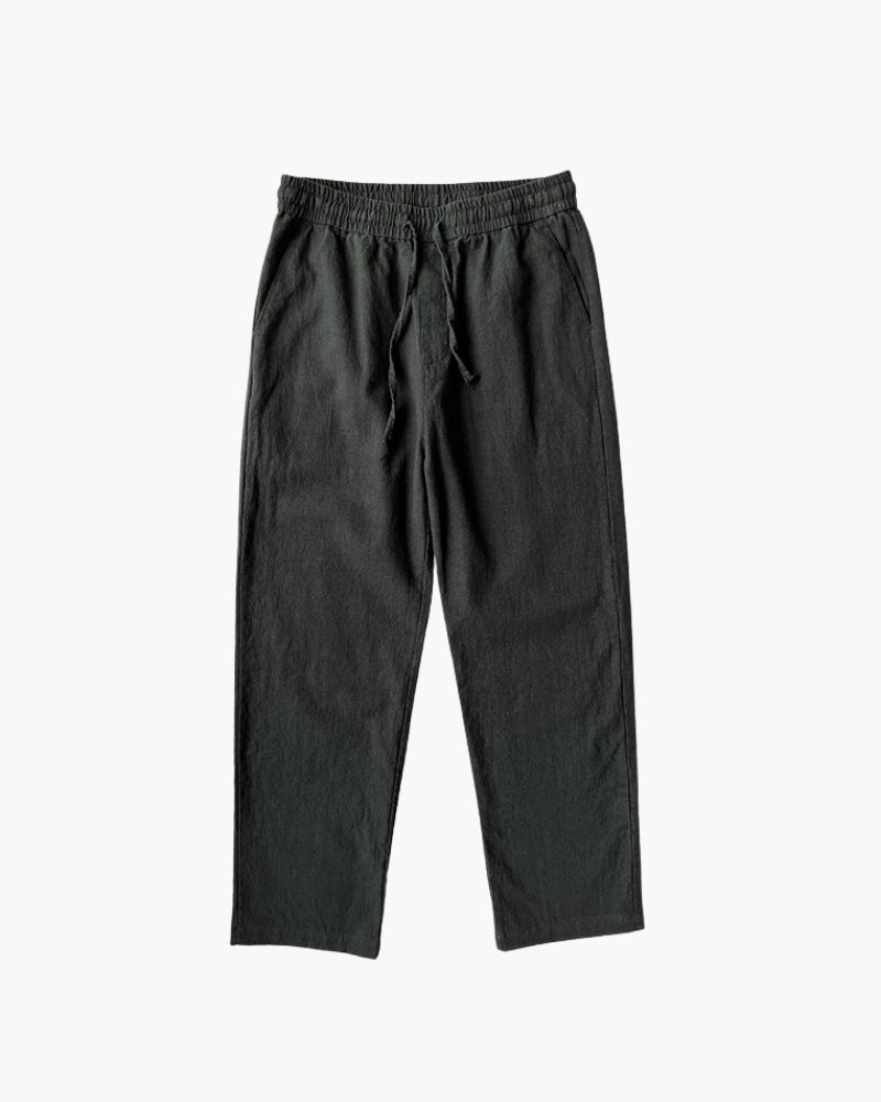 Men's Cropped Drawstring Trousers with Straight Legs - Black