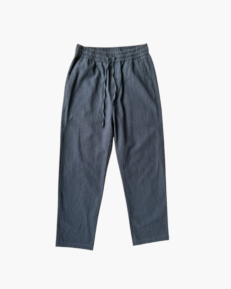 Men's Cropped Drawstring Trousers with Straight Legs - Navy
