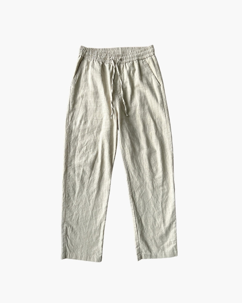 Men's Cropped Drawstring Trousers with Straight Legs - Khaki