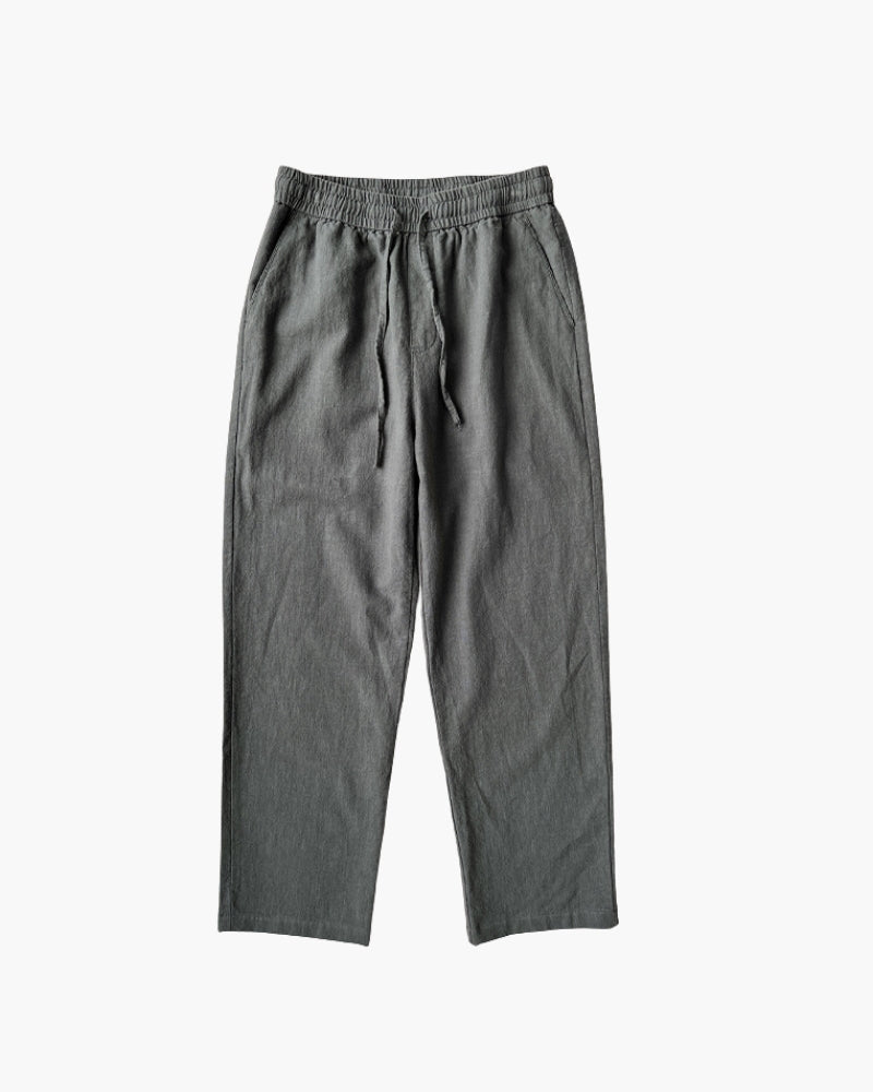 Men's Cropped Drawstring Trousers with Straight Legs - Dark Grey