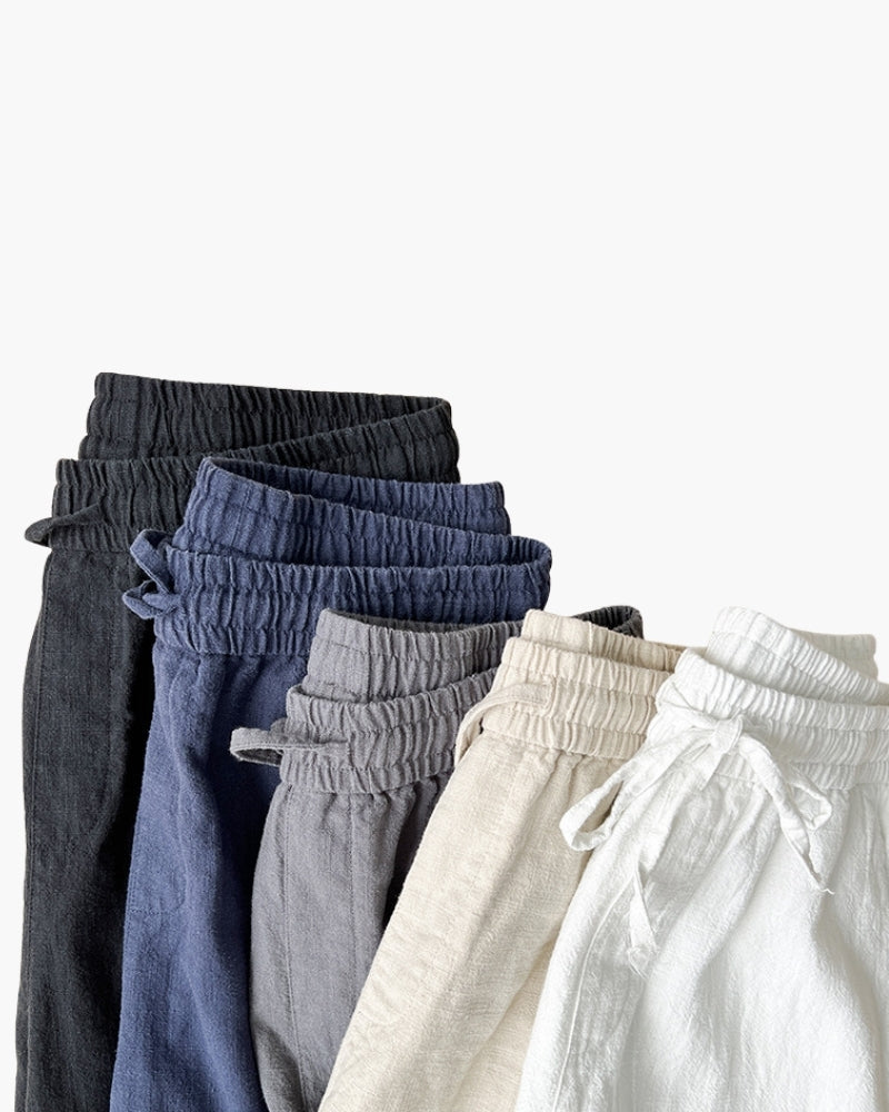 Men's Cropped Drawstring Trousers with Straight Legs - shared