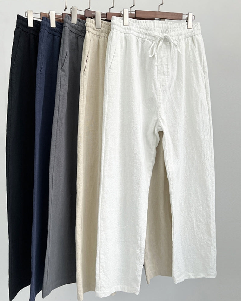 Men's Cropped Drawstring Trousers with Straight Legs - shared
