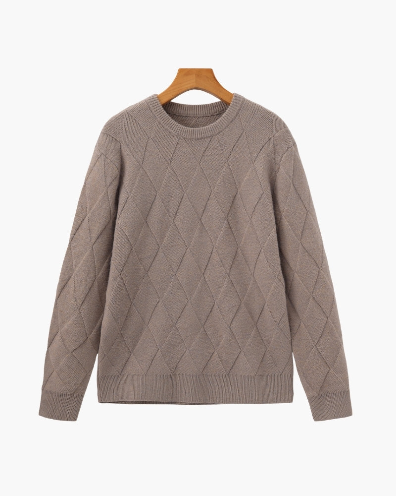 Men's Diamond-Texture Crew-Neck Jumper with Rib Trim - Mocha