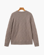 Men's Diamond-Texture Crew-Neck Jumper with Rib Trim - Mocha