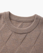 Men's Diamond-Texture Crew-Neck Jumper with Rib Trim - Mocha