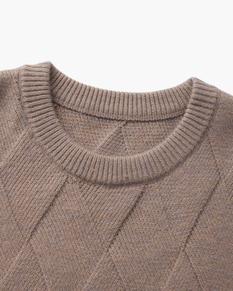 Men's Diamond-Texture Crew-Neck Jumper with Rib Trim - Mocha