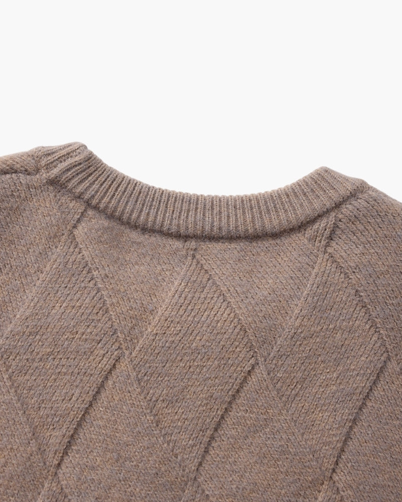 Men's Diamond-Texture Crew-Neck Jumper with Rib Trim - Mocha