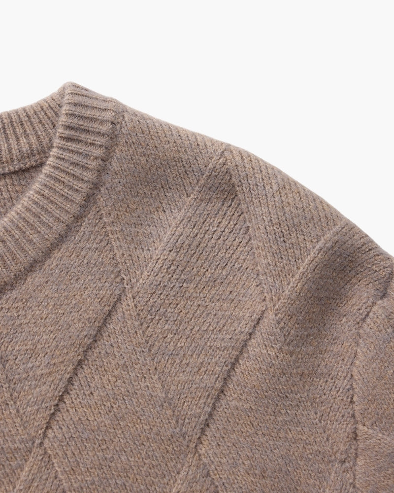 Men's Diamond-Texture Crew-Neck Jumper with Rib Trim - Mocha