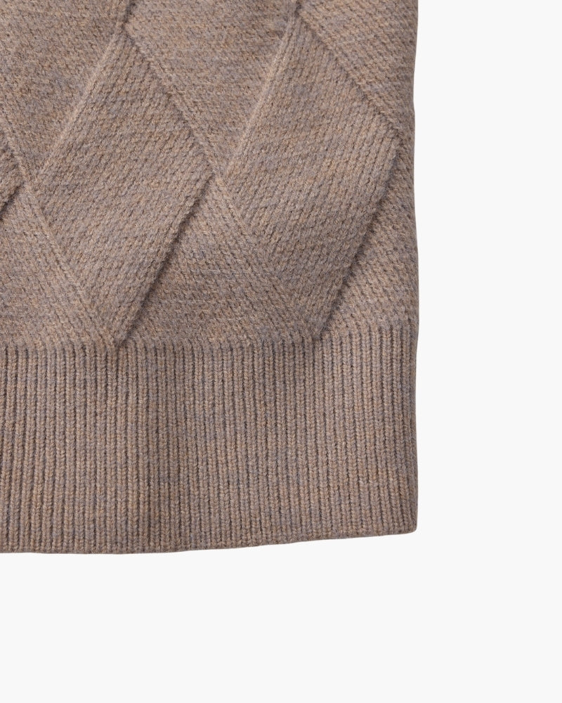 Men's Diamond-Texture Crew-Neck Jumper with Rib Trim - Mocha