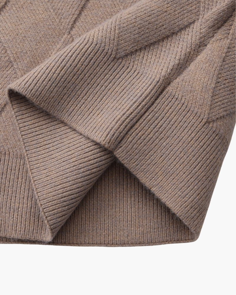 Men's Diamond-Texture Crew-Neck Jumper with Rib Trim - Mocha