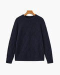 Men's Diamond-Texture Crew-Neck Jumper with Rib Trim - Blue
