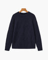 Men's Diamond-Texture Crew-Neck Jumper with Rib Trim - Blue