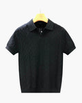 Men's Diamond-Texture Polo Shirt with Short Sleeves - Black