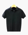 Men's Diamond-Texture Polo Shirt with Short Sleeves - Black