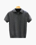 Men's Diamond-Texture Polo Shirt with Short Sleeves - Grey
