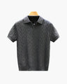 Men's Diamond-Texture Polo Shirt with Short Sleeves - Grey