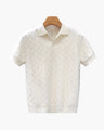 Men's Diamond-Texture Polo Shirt with Short Sleeves - White