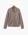 Men's Diamond-Texture Zip Cardigan with Folded Collar - Mocha
