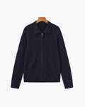 Men's Diamond-Texture Zip Cardigan with Folded Collar - Navy