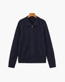 Men's Diamond-Texture Zip Cardigan with Folded Collar - Navy