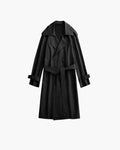 Men's Double-Breasted Trench Coat with a Tie Belt - Black
