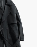 Men's Double-Breasted Trench Coat with a Tie Belt - Black